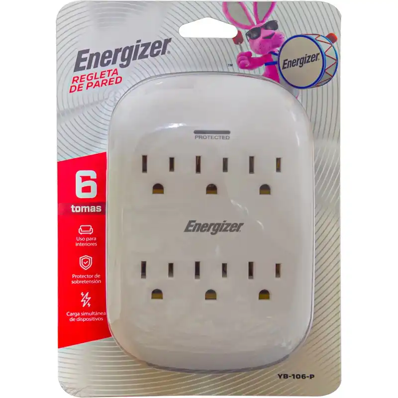 REGLETA ENERGIZER DE PARED 6 TOMAS 110V