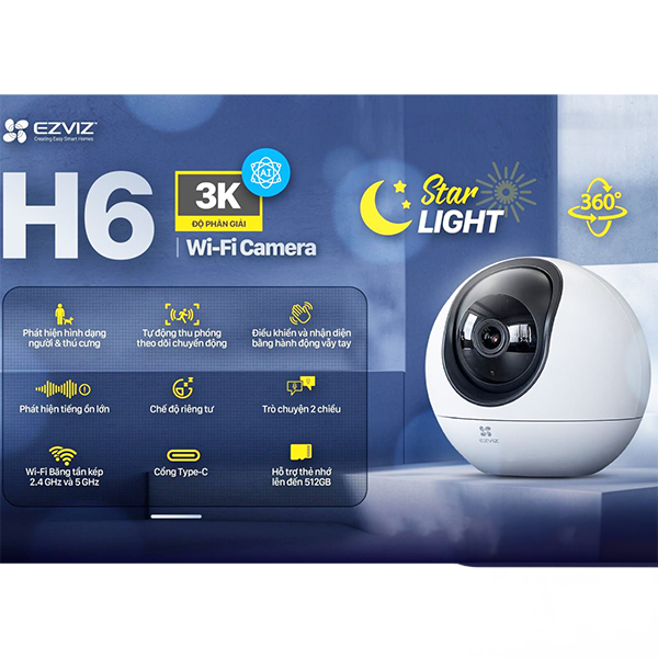CAMARA EZVIZ H6 3K 5MP PT SMART TRACKING WIFI AC AUDIO MIC
