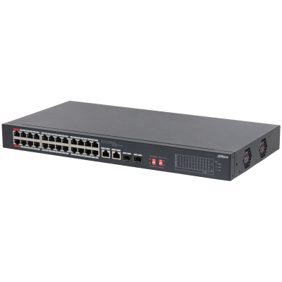 SWITCH DAHUA 26 PUERTOS 24POE 100MBPS HIPOE 2SFP+2GIGA 240W