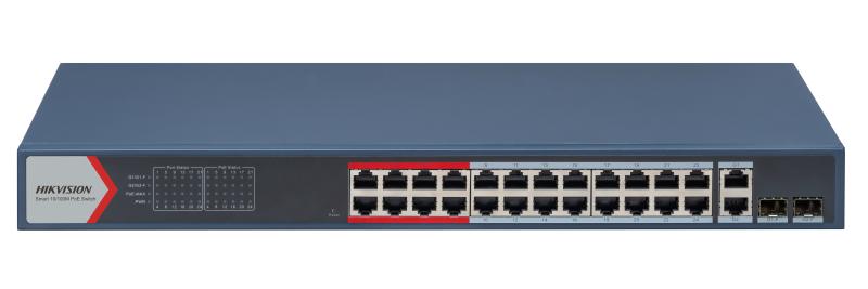 SWITCH HIKVISION 24 PUERTOS POE 10/100MBPS + 2SFP 370W