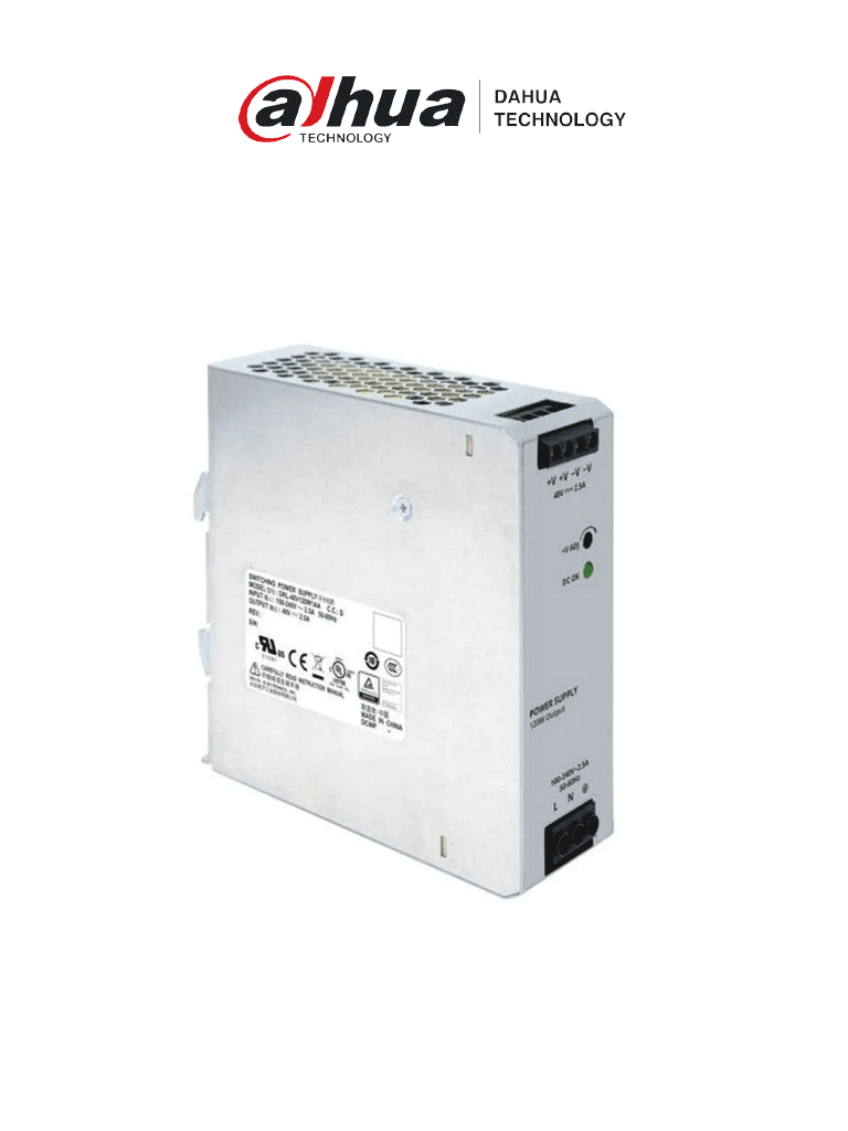 TRANSFORMADOR DAHUA 48VDC 2.5AMP INSTALACION SOBRE RIEL DIN / PARA SWITCH PFS4210-8GT-DP