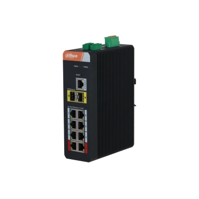 SWITCH INDUSTRIAL DAHUA 10 PUERTOS 8 POE GIGABIT HI-POE 250M + 2SFP / POE WATCHDOG / -40 HASTA 75 GRADOS
