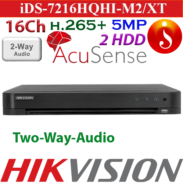 DVR HIKVISION ACUSENSE 16CH 4K 8MP H.265PRO+ RECON. FACIAL AUDIO 2 VIAS 2HDD